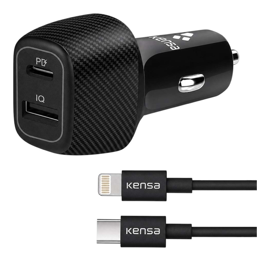 KENSA HIGH SPEED CAR CHARGER PD40W WITH TYPE-C TO LIGHTNING CABLE