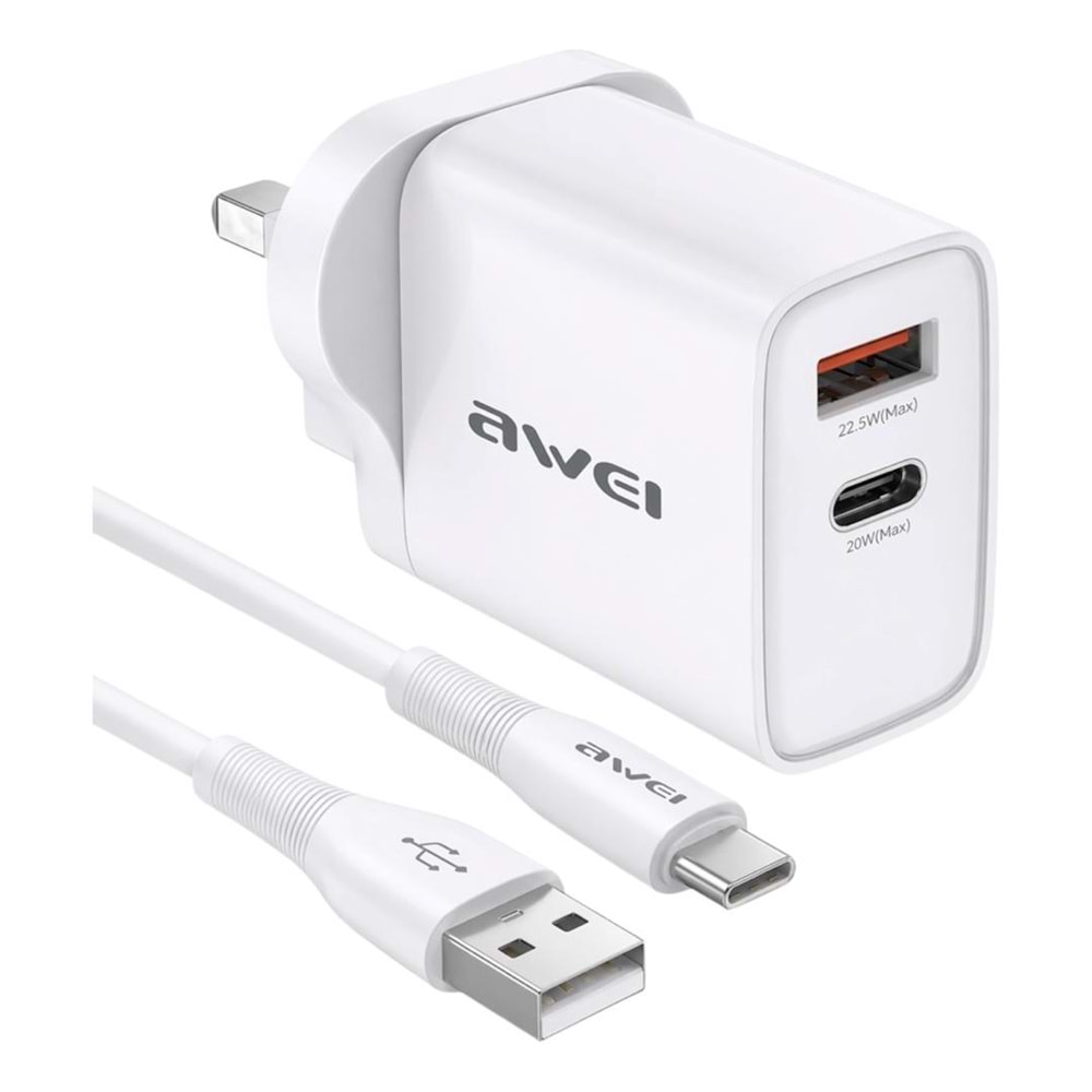 AWEI FAST CHARGER KIT WITH TYPE-A TO TYPE-C CABLE 22,5W