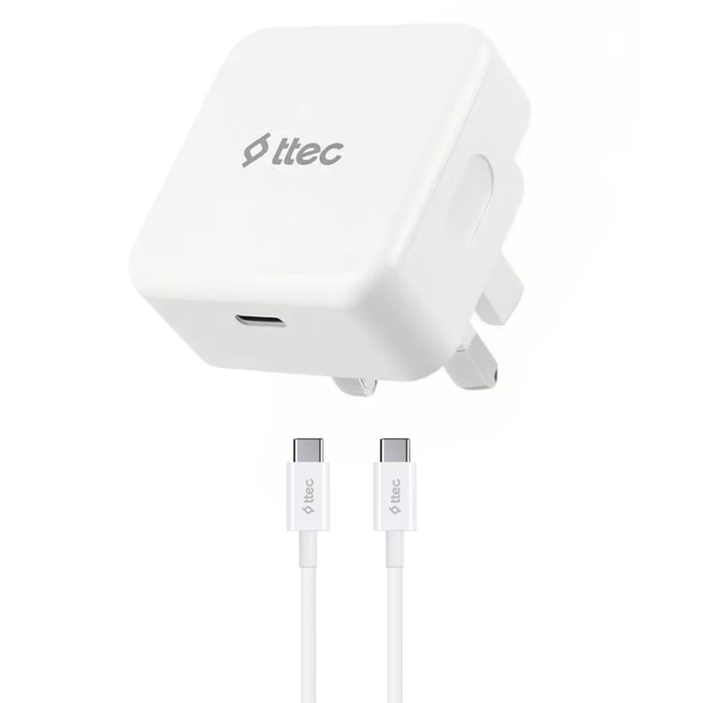 TTEC SMARTCHARGER PRO 20W USB-C UK 3PIN USB-C TO USB-C CABLE