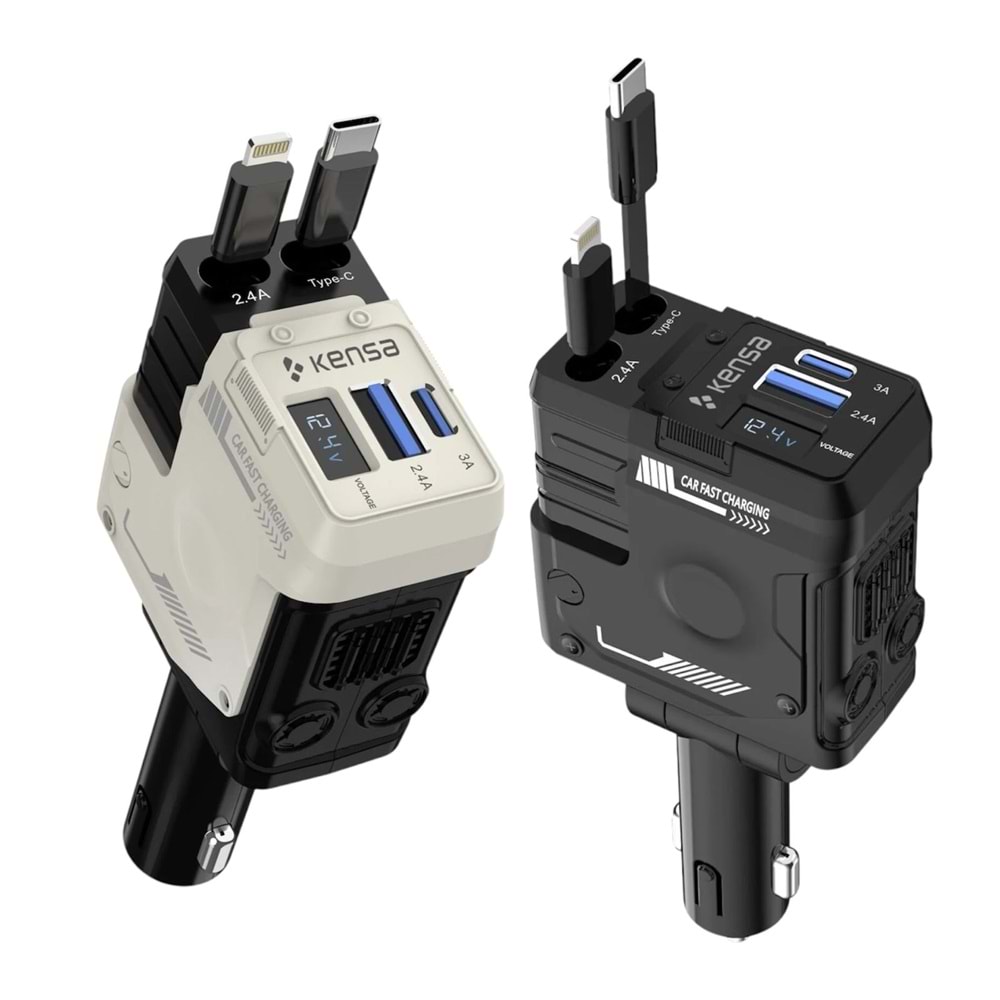 Geri Çekilebilir Kablolu 70W Araç Hızlı Şarj Cihazı(BLACK & WHITE) CR-74