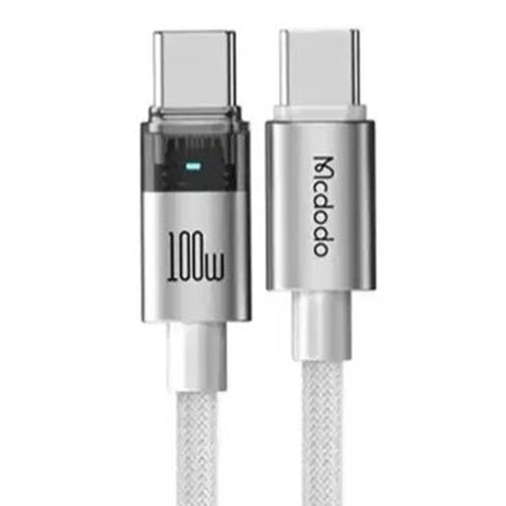 MCDODO USB-C TO USB-C 100W TRANSPARENT CABLE WITH CHARGING LIGHT WHITE