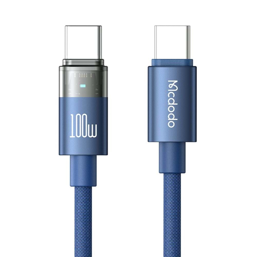 MCDODO USB-C TO USB-C 100W TRANSPARENT CABLE WITH CHARGING LIGHT BLUE