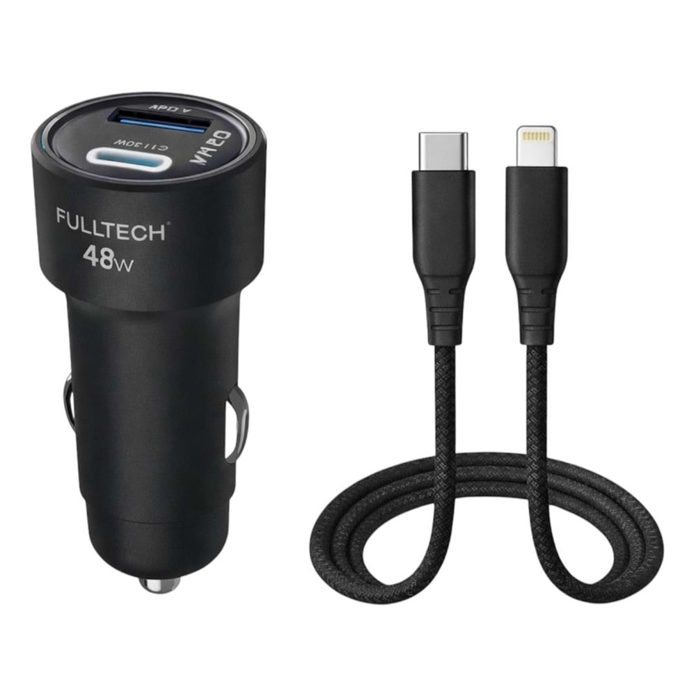 FULLTECH C TO LIGHTNING CABLE FAST CAR CHARGER C+A PORTS 48W