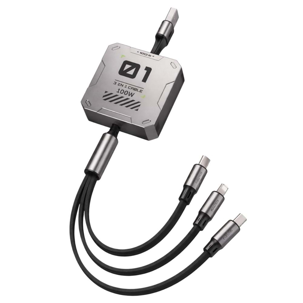 FULLTECH 3-IN-1 RETRACTABLE FAST CHARGING CABLE 100W 1.2M