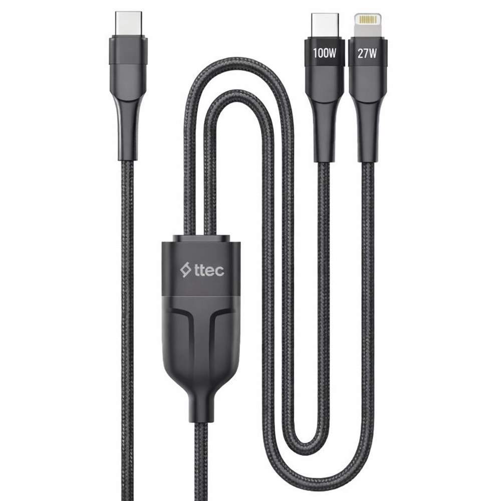 TTEC ALUMICABLE DUO USB-C TO USB-C + LIGHTNINTG 100W