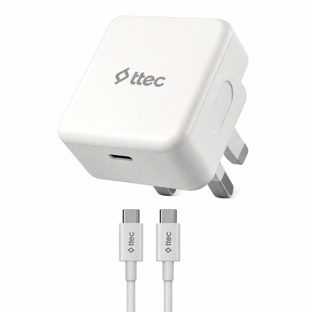 TTEC SMART CHARGER PRO USB-C UK TRAVEL CHARGER + USB-C TO USB-C CABLE 30W