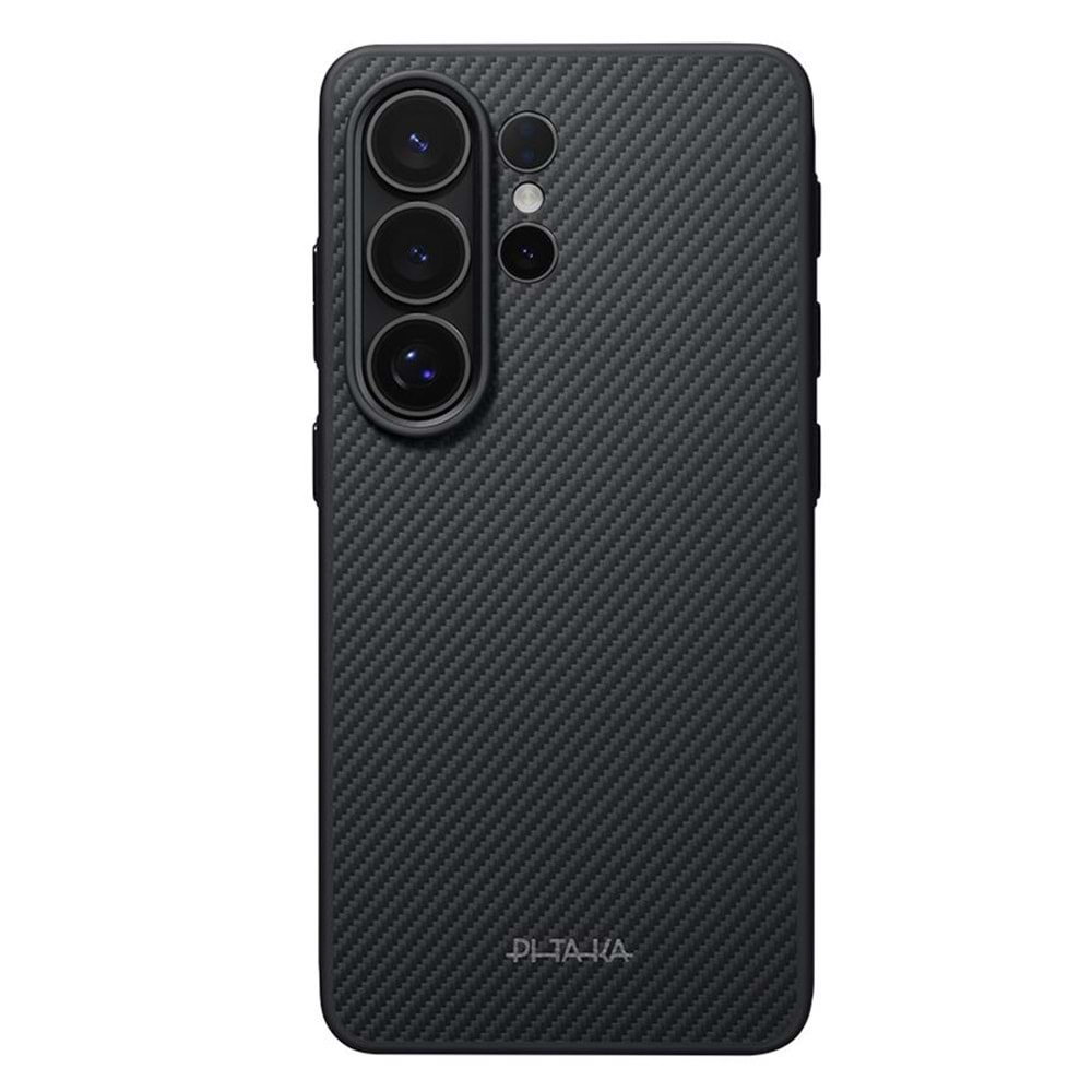 PITAKA GALAXY S26 Ultra Kılıf M-safe Şarj Özellikli 600D Aramid Fiber Cairn Serisi Black-Grey Twill Kapak BLACK-GREY