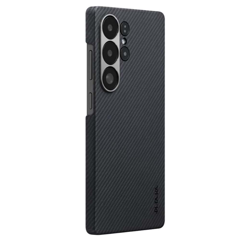 PITAKA GALAXY S25 Ultra Kılıf M-safe Şarj Özellikli 600D Aramid Fiber Ultra-Slim Classic Serisi Black-Grey Twill Kapak