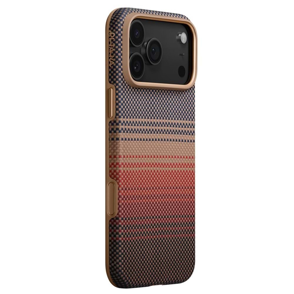 PITAKA Apple iPhone 17 Pro Max Kılıf M-safe Şarj Özellikli Aramid Fiber Military-Grade Sunset-Moonrise Serisi Kapak BROWN