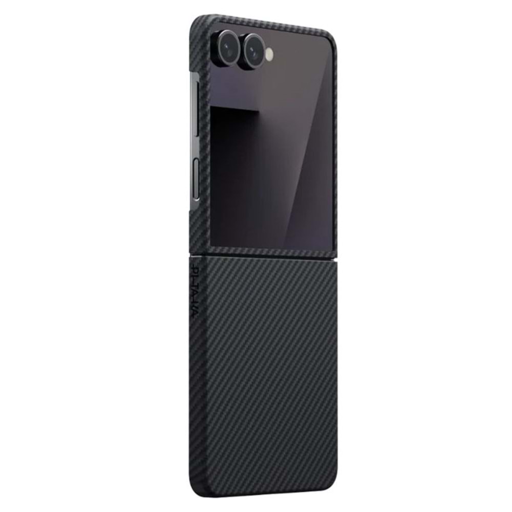 PITAKA GALAXY Z Flip 7 Kılıf M-safe Şarj Özellikli 600D Aramid Fiber Ultra-Slim Classic Serisi Black-Grey Twill Kapak