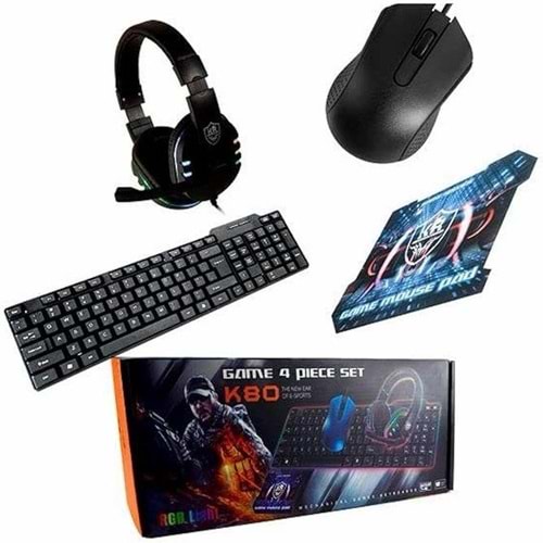 KARLER BASS OYUN 4 PARÇA SET (KLAVYE, MOUSE, MOUSE PAD, KULAKLIK) K80