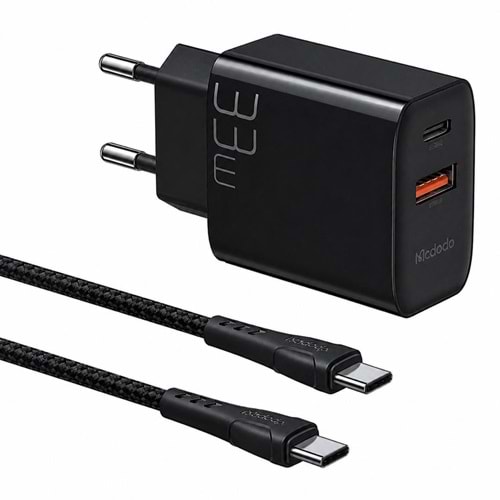 MCDODO 33W PD DUAL OUTPUT FAST CHARGER WITH TYPE--C TO TYPE-C CABLE (CVS)