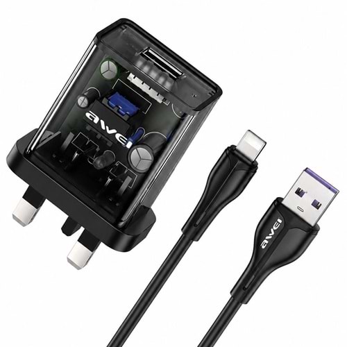 AWEI SMALL POWER ADAPTER 2.4A WITH TYPE-A TO LIGHTNING CABLE 1M
