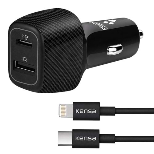 KENSA HIGH SPEED CAR CHARGER PD40W WITH TYPE-C TO LIGHTNING CABLE