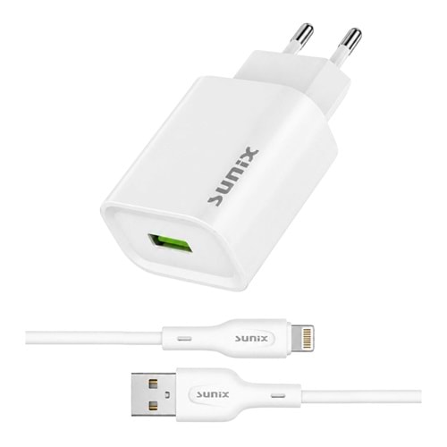 SUNIX 15W 2.6A TRAVEL CHARGER DATA TRANSFER LIGHTNING CABLE S-27