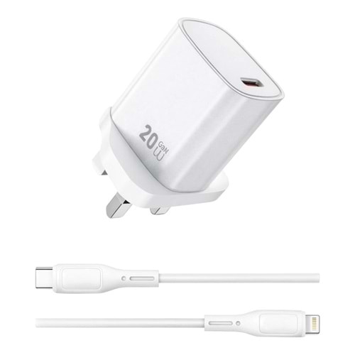 WIWU ESSEN FAST CHARGER + TYPE-C(60W) TO LIGHTNING(30W) CABLE 20W