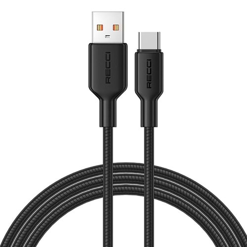 Recci RS46C USB-A to Type-C 2.4A Hızlı Şarj Özellikli Data ve Şarj Kablosu 100W 1.2M BLACK