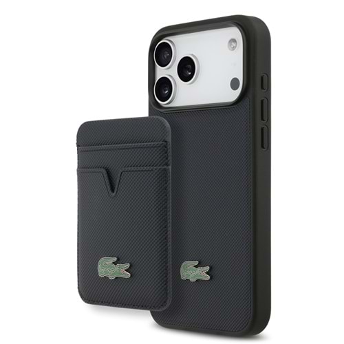 Apple iPhone 17 Pro Max Kılıf Lacoste Orjinal Lisanslı M-safe Şarj Özellikli PU Pike Desenli Metal Logolu Kartlıklı Kapak