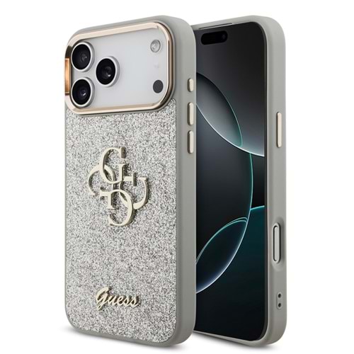 Apple iPhone 17 Pro Max Kılıf Guess Orjinal Lisanslı 4G Büyük Metal Kamera Çerçeveli ve Logolu Glitter Kapak