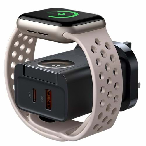 MCDODO 30W 1C+1A 2 IN 1 TRAVEL CHARGER WITH BUILT-IN APPLE WATCH CHARGER BLACK