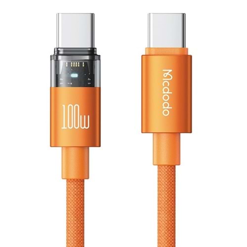 MCDODO USB-C TO USB-C 100W TRANSPARENT CABLE WITH CHARGING LIGHT ORANGE