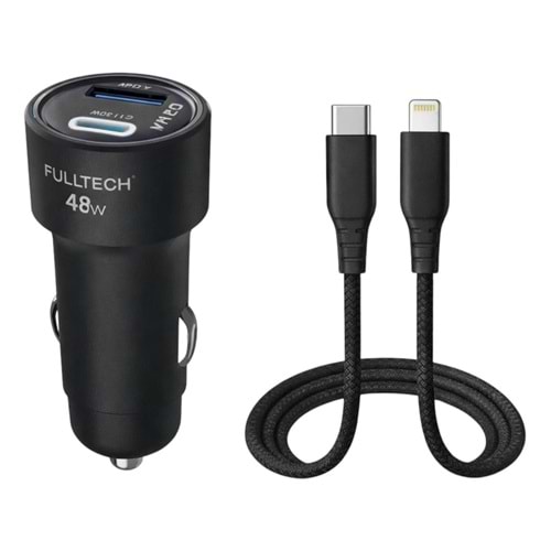 FULLTECH C TO LIGHTNING CABLE FAST CAR CHARGER C+A PORTS 48W