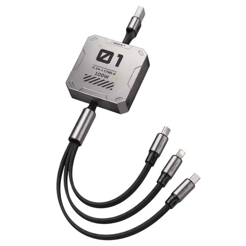 FULLTECH 3-IN-1 RETRACTABLE FAST CHARGING CABLE 100W 1.2M