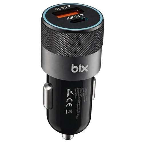 BIX DUAL PORT PD CAR CHARGER 38W BLACK