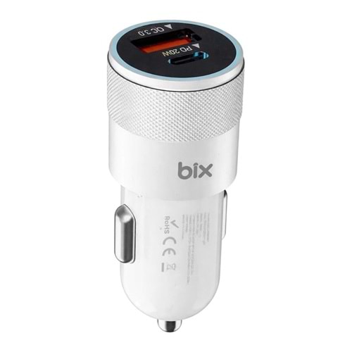 BIX DUAL PORT PD CAR CHARGER 38W WHITE