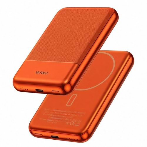 WIWU SILVER SERAPH ALLOY UNIBODY 10.000mAh 20W WITH 15W WIRELESS CHARGING POWERBANK ORANGE