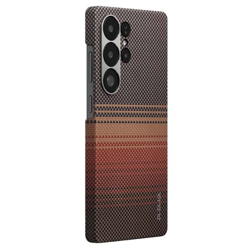 PITAKA GALAXY S25 Ultra Kılıf M-safe Şarj Özellikli Aramid Fiber Tactile Woven Sunset-Moonrise Serisi Kapak BROWN