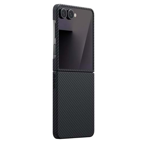 PITAKA GALAXY Z Flip 7 Kılıf M-safe Şarj Özellikli 600D Aramid Fiber Ultra-Slim Classic Serisi Black-Grey Twill Kapak