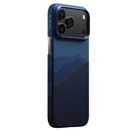 PITAKA Apple iPhone 17 Pro Max Kılıf M-safe Şarj Özellikli Aramid Fiber Tactile Woven Starpeak Serisi Over The Horizon Kapak BLUE