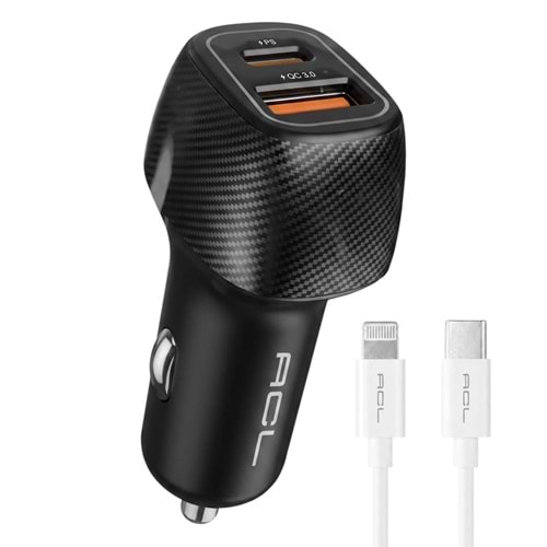 ACL AC-93 PD CAR CHARGER 48W WITH TYPE-C TO LIGHTNING CABLE