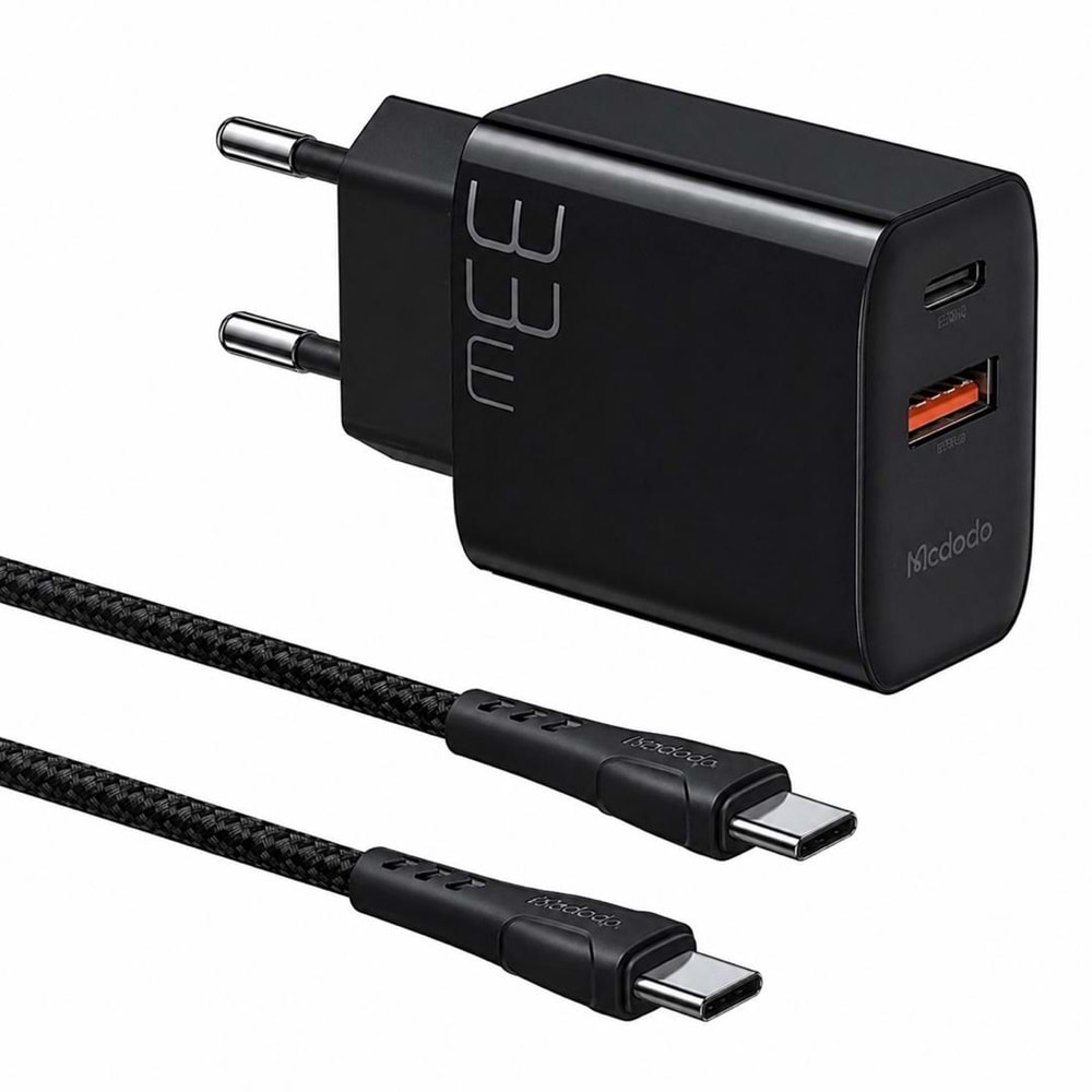 MCDODO 33W PD DUAL OUTPUT FAST CHARGER WITH TYPE--C TO TYPE-C CABLE (CVS)