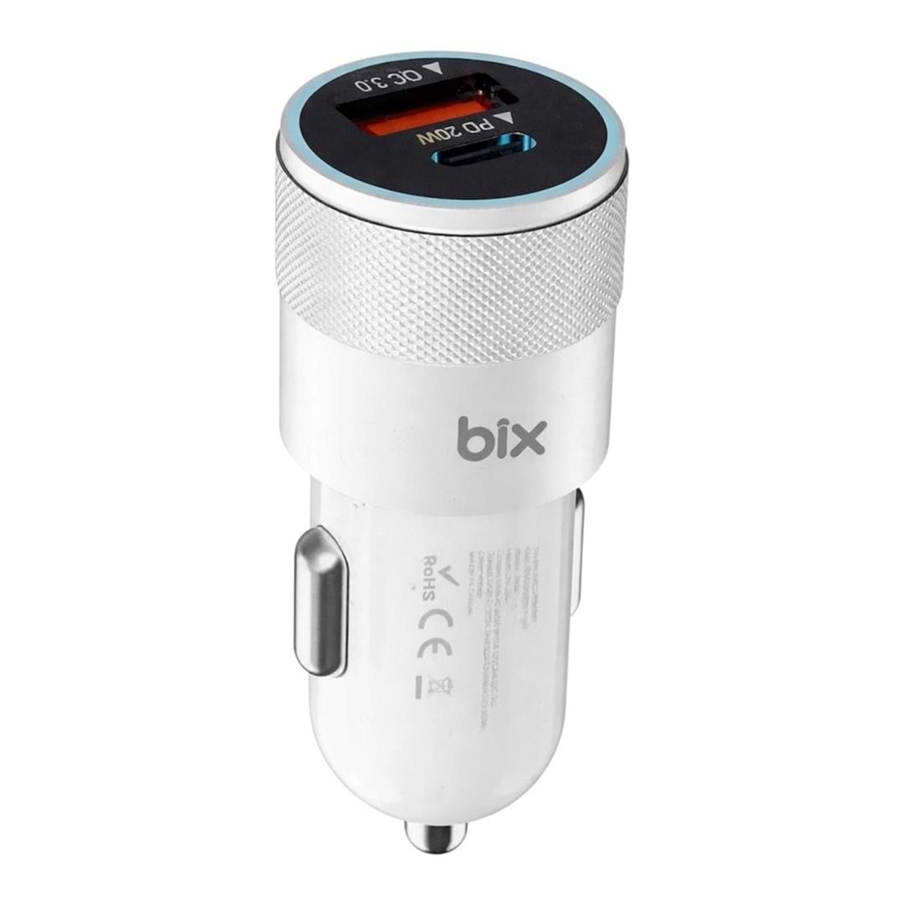 BIX DUAL PORT PD CAR CHARGER 38W WHITE