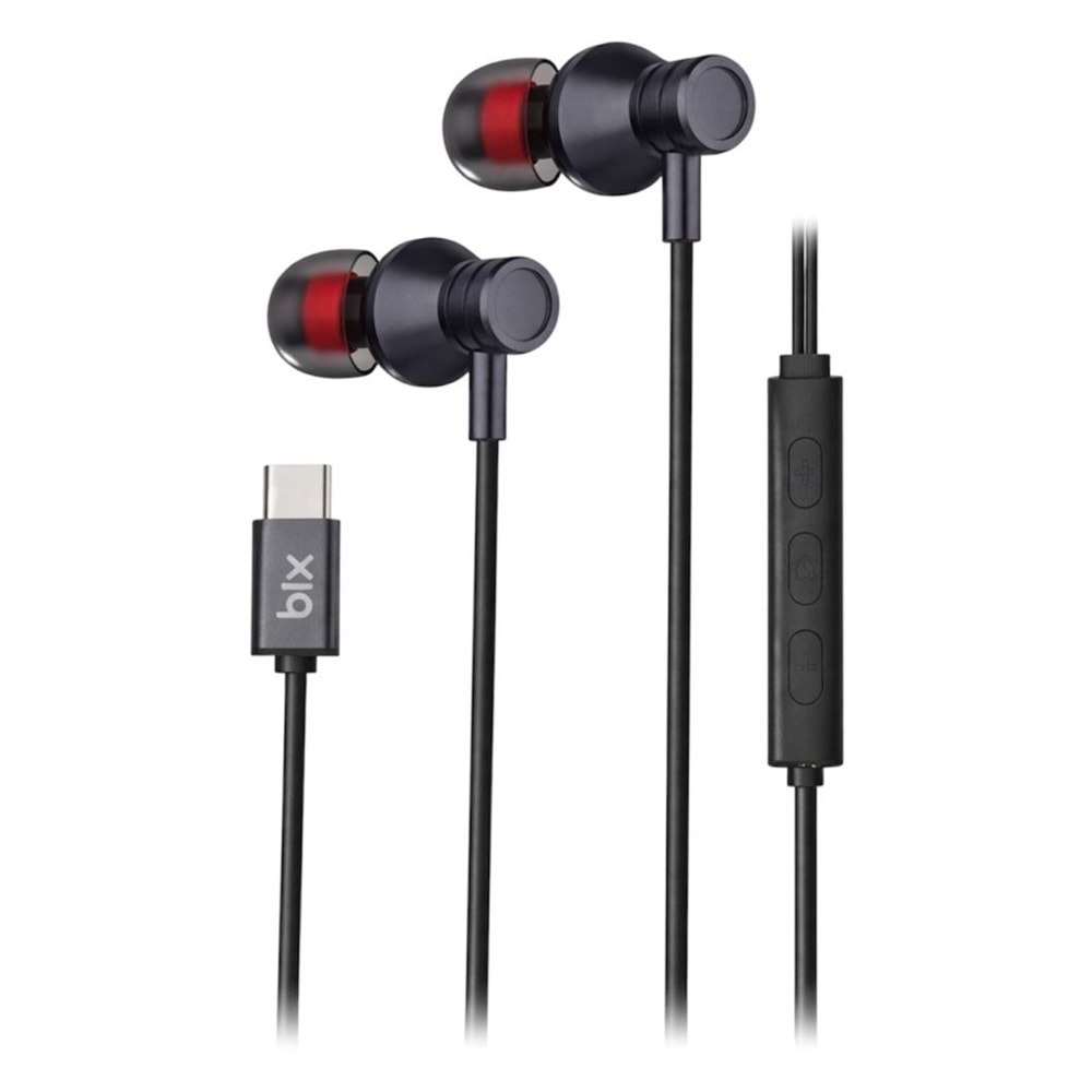 BIX TYPE-C IN-EAR EARPHONES WITH MICROPHONE 1.15M BLACK