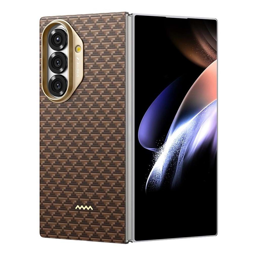 RAPTIC GALAXY Z Fold 7 Kılıf M-safe Şarj Özellikli Aramid Skin Origin Serisi Kapak BROWN