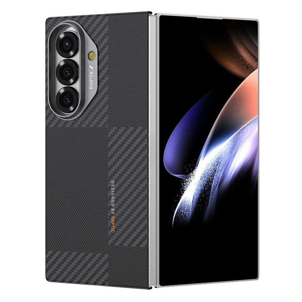 RAPTIC GALAXY Z Fold 7 Kılıf M-safe Şarj Özellikli 600D Metal Kamera Çerçeveli Aramid Fiber Geotik Serisi Kapak BLACK